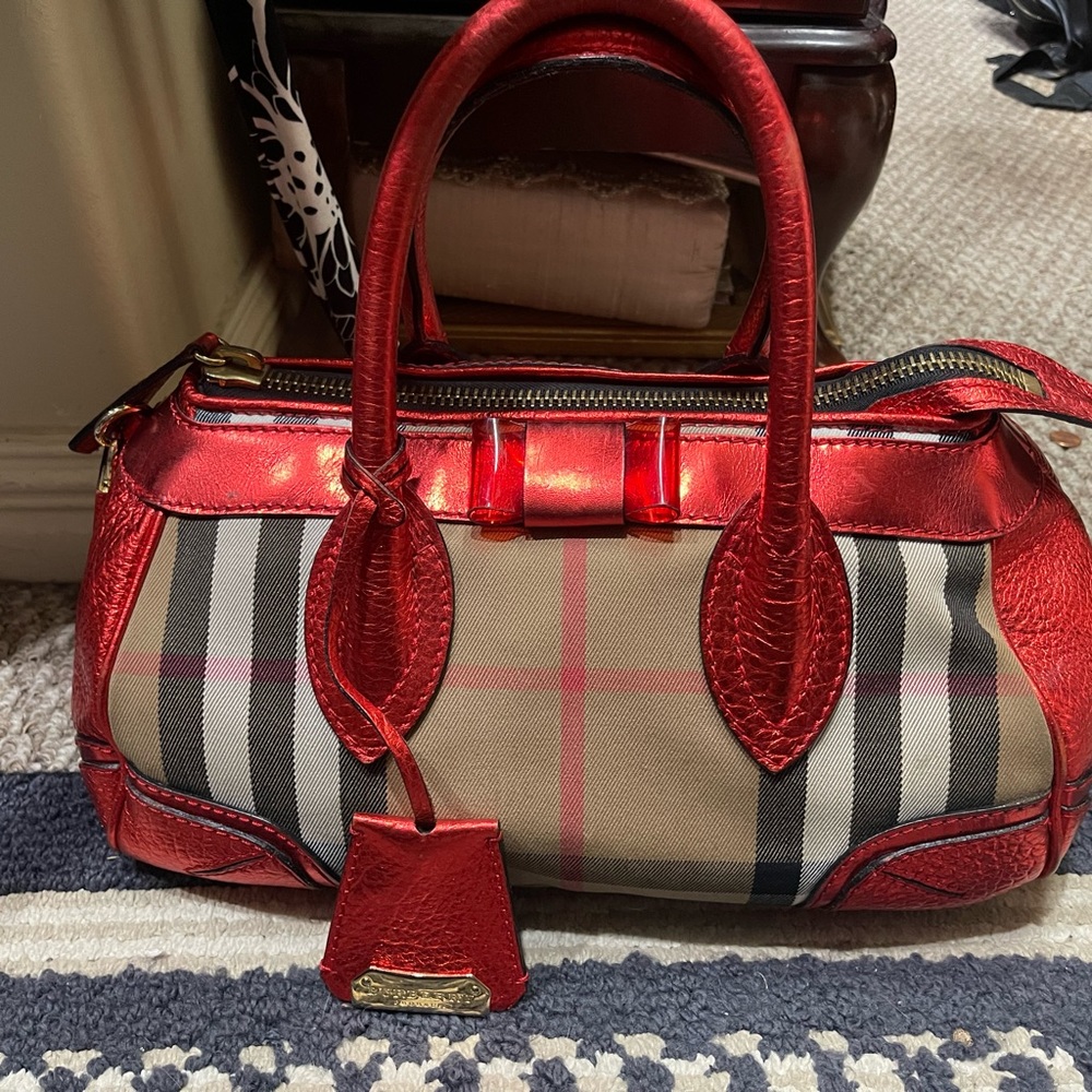 BURBERRY Prorsum Large Red Metallic Satchel